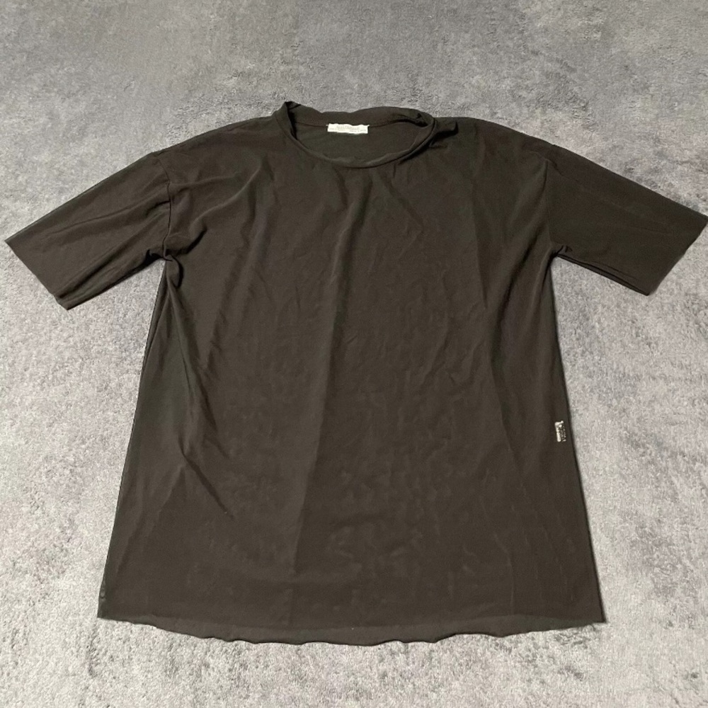 Zara Trafaluc Shirt Mens S Black Sheer Mesh Short Sleeve Raw Hem Top Gothic Rock
